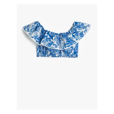 Koton Crop Blouse Off The Shoulder Ruffle Floral Viscose