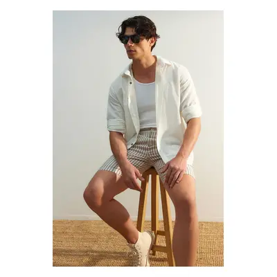 Trendyol White Regular Fit Linen Look Shirt with Wrinkled Effect and Epaulettes