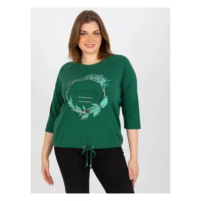 Women's Plus Size T-Shirt with 3/4 Raglan Sleeves - Green