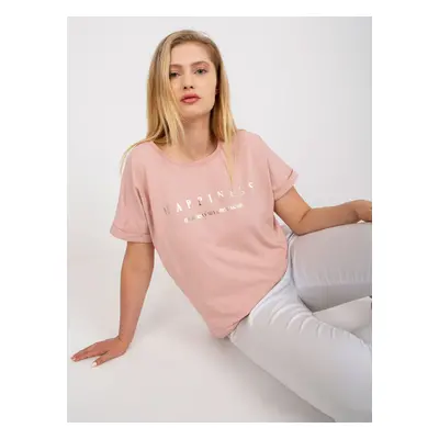 Dusty pink cotton T-shirt plus size with print