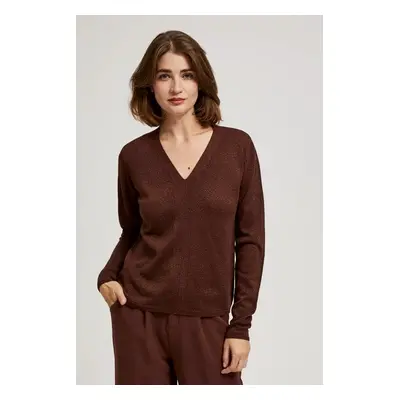 Sweater with metal thread and V-neck