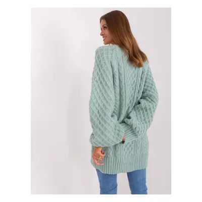 Mint knitted dress with wide sleeves