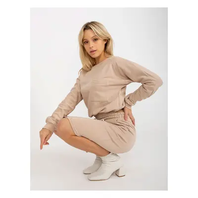 Beige Casual Basic Set with Short Sweatshirt