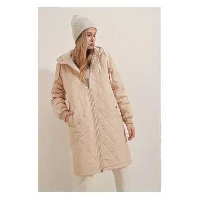 Bigdart Quilted Long Puffer Jacket - Beige