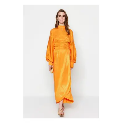 Trendyol Orange draped derék léggömb ujjú estélyi ruha