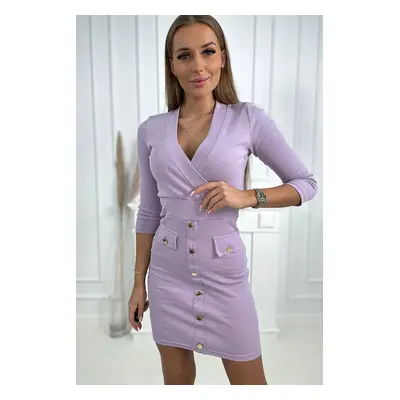 Ribbed dress with decorative buttons of purple color