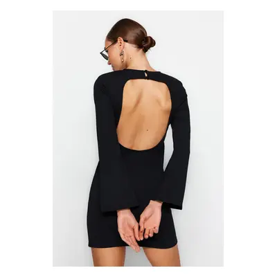 Trendyol Black Backless Bodycone/Fitting Spanish Sleeve Mini Stretchy Knitted Pencil Dress