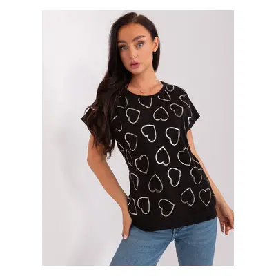 Black cotton blouse with print