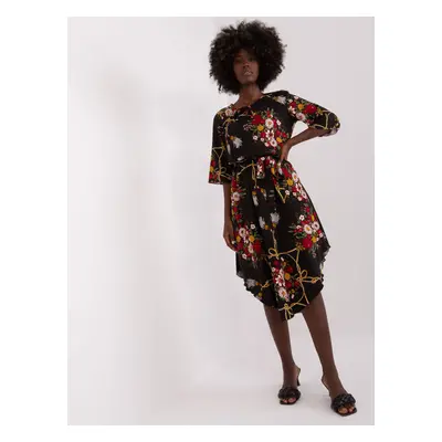 Black midi dress with print and 3/4 sleeves