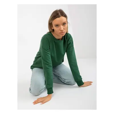 Basic dark green cotton long sweatshirt