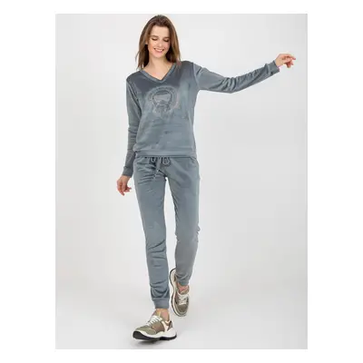 Dark blue women's velour set with appliqué