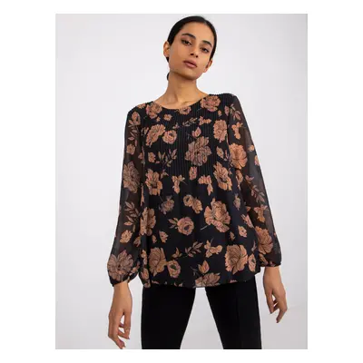 Black and camel blouse with viscose Liana