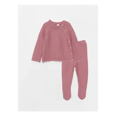 LC Waikiki Crew Neck Long Sleeve Basic Baby Girl Knitwear Sweater and Trousers 2-Pack Set