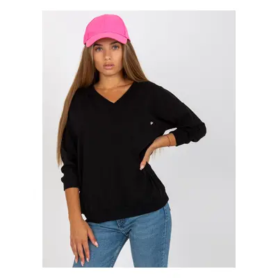 Basic black cotton blouse with pocket