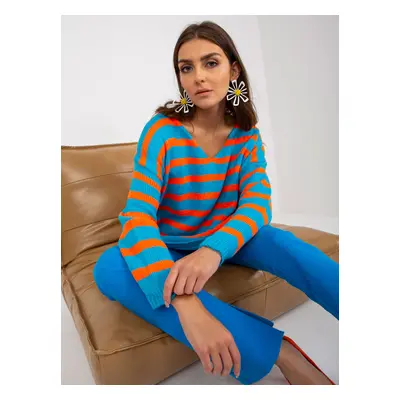 Blue-orange oversize sweater with V-OCH BELLA neckline