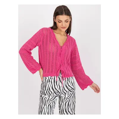 Pink short openwork sweater with binding RUE PARIS