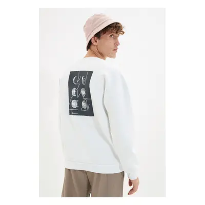 Trendyol White Oversize/Wide Cut Space Printed Fleece/Warm Sweatshirt