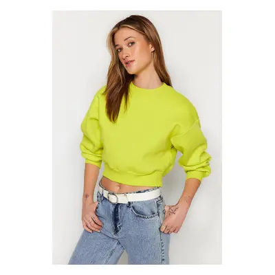 Trendyol Yellow Comfortable Cut Crop Basic Crew Neck Thick Fleece Inside Knitted Knitted Sweatsh