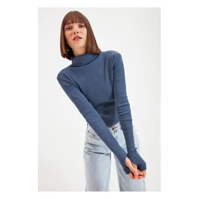 Trendyol Indigo Turtleneck Finger részletes bordázott kötött blúz