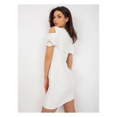 Ecru cocktail dress with exposed shoulders