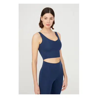 LOS OJOS Navy Blue V-Neck Lightly Support Covered Sports Bra Vneck