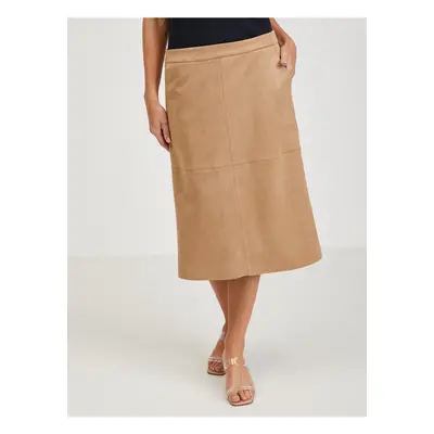 Light brown ladies midi skirt in suede finish ORSAY - Ladies