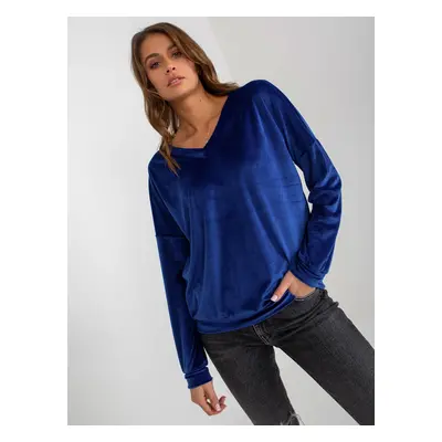 Cobalt blue velour sweatshirt with neckline