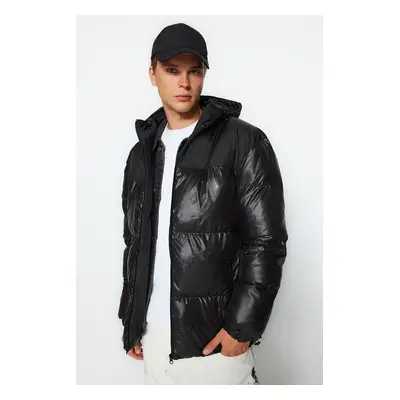 Trendyol Black Regular Fit kapucnis blokk víz- és szélálló puffer télikabát