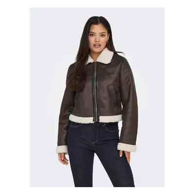 Women's Dark Brown Faux Leather Jacket ONLY Betty - Women