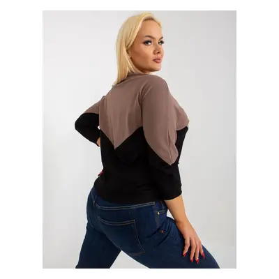 Basic brown and black cotton blouse plus size