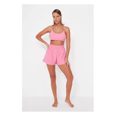 Trendyol Fuchsia Knitted Towel Blouse Shorts Set