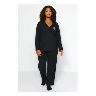 Trendyol Curve Black Plain Jersey Homewear Plus Size Pajama Set