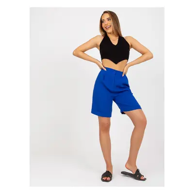 Elegant long cobalt shorts with high waist