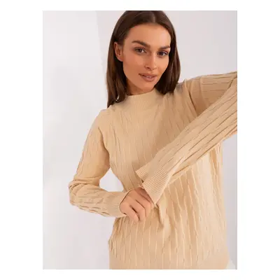 Beige women's classic sweater with patterns