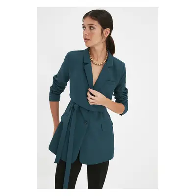 Trendyol Emerald Green Regular Lined Tie-Up Woven Blazer Jacket