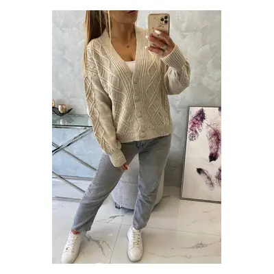 Button-down sweater with decorative beige weave