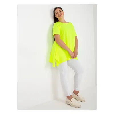 Fluo yellow smooth viscose blouse of larger size