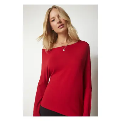 Happiness İstanbul Women's Red Boat Neck Knitwear Blouse