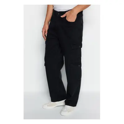 Trendyol Black Wide Fit Cargo Pocket Jeans Loose Denim Trousers