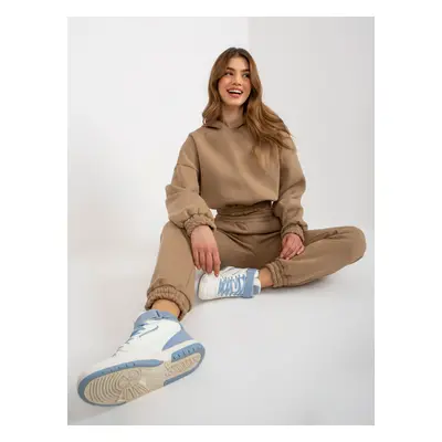 Women's dark beige tracksuit with short sweatshirt