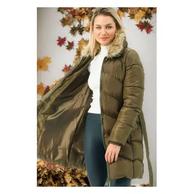 Z6767 DEWBERRY WOMEN'S COAT-PLAIN KHAKI