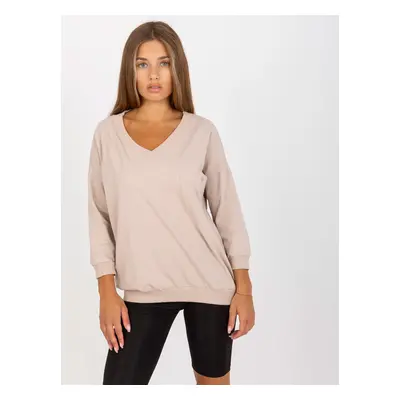 Basic beige cotton blouse with 3/4 sleeves