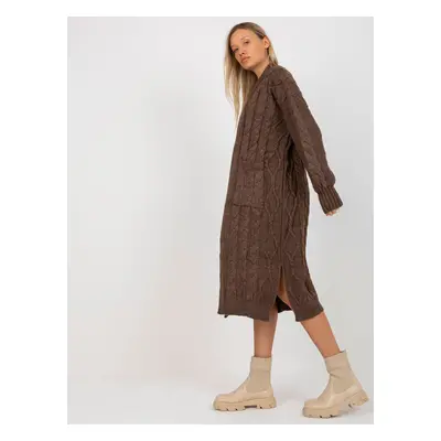 RUE PARIS brown maxi cardigan with pockets