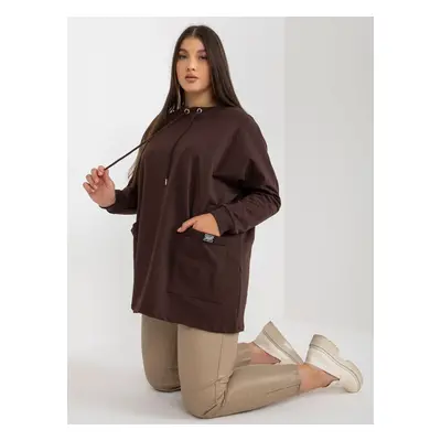 Dark brown sweatshirt plus size basic with drawstring