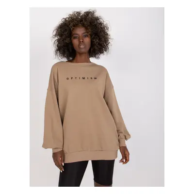 Dark beige women's sweatshirt without hood made of cotton Miley