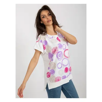 Ecru-pink cotton blouse with print