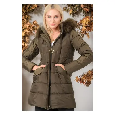 Z6745 DEWBERRY WOMEN'S COAT-PLAIN KHAKI