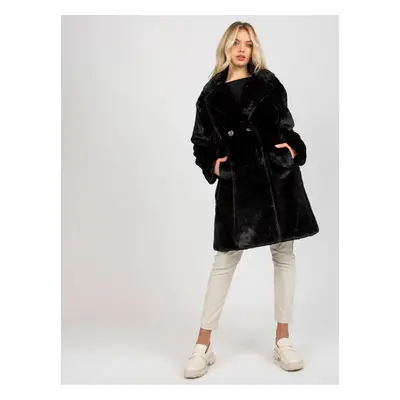 Women's black fur coat with pockets OCH BELLA