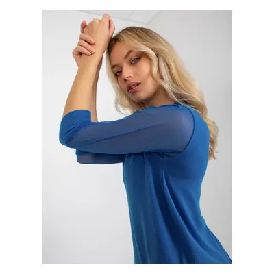 Dark blue women's classic sweater with 3/4 sleeves