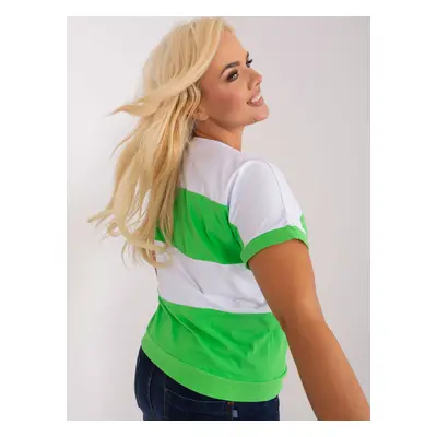 White and green blouse plus size with short sleeves